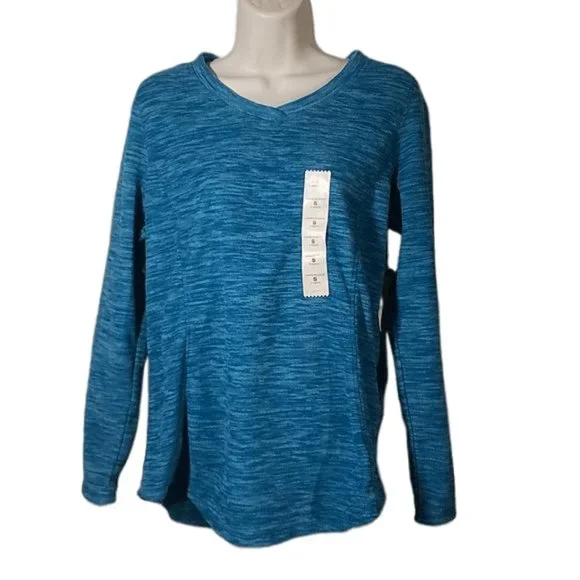 NWT St John's Bay Teal Blue V Neck Sweatshirt Shirt Size Small New with Tags - Picture 1 of 6